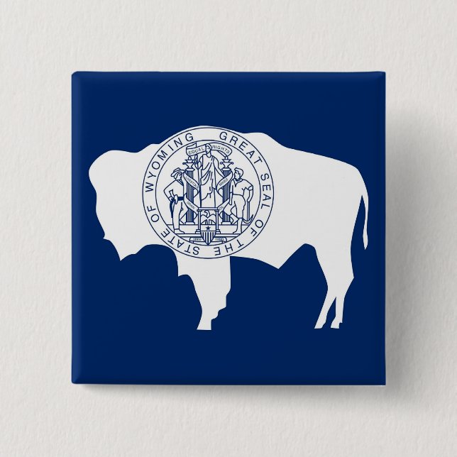 Badge Carré 5 Cm Bouton avec Drapeau du Wyoming (Devant)