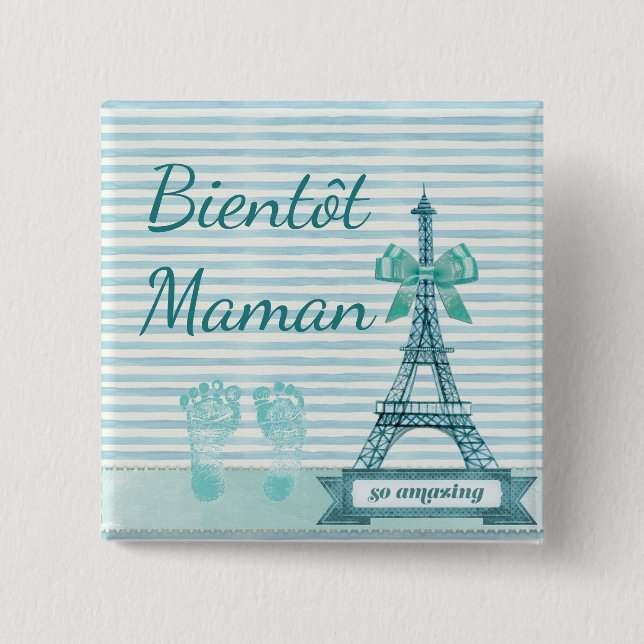 Badge Carré 5 Cm Bouton Baby shower de Bientôt Maman (Devant)