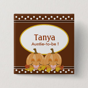 Badge Carré 5 Cm Bouton Balise Nom du Baby shower Citrouille Lil