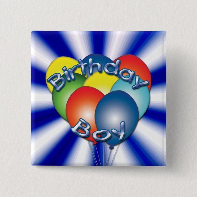 Badge Carré 5 Cm Bouton Ballons pour garçons d'anniversaire (Devant)