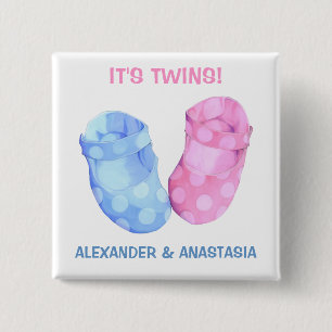 Badge Carré 5 Cm Bouton Bébé Twins Booties