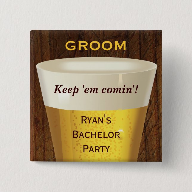 Badge Carré 5 Cm Bouton Big Beer Bachelor (Devant)