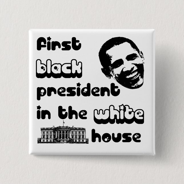 Badge Carré 5 Cm Bouton Black Président Maison Blanche (Devant)