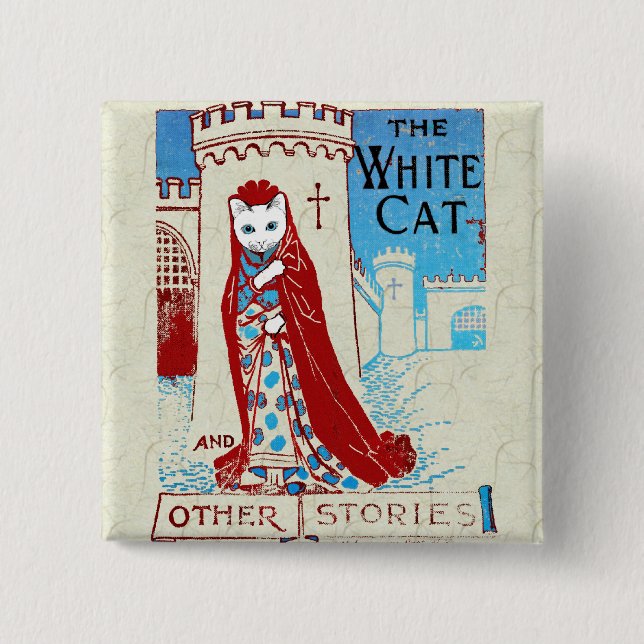 Badge Carré 5 Cm Bouton blanc de chat (Devant)