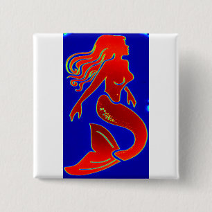 Badge Carré 5 Cm bouton bleu blanc rouge de sirène