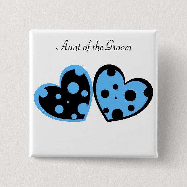 Badge Carré 5 Cm Bouton bleu-clair et noir de coeurs (Devant)