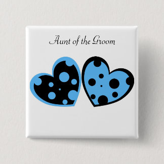 Badge Carré 5 Cm Bouton bleu-clair et noir de coeurs