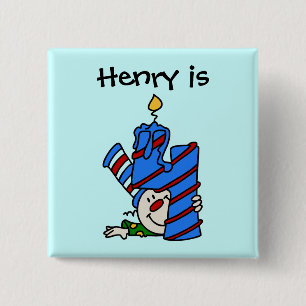 Badge Carré 5 Cm Bouton bleu clown 4e anniversaire