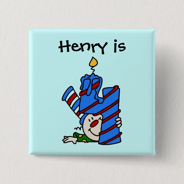 Badge Carré 5 Cm Bouton bleu clown 4e anniversaire (Devant)