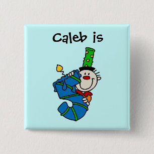Badge Carré 5 Cm Bouton bleu clown 5e anniversaire