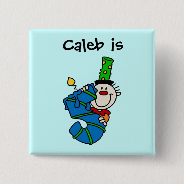 Badge Carré 5 Cm Bouton bleu clown 5e anniversaire (Devant)