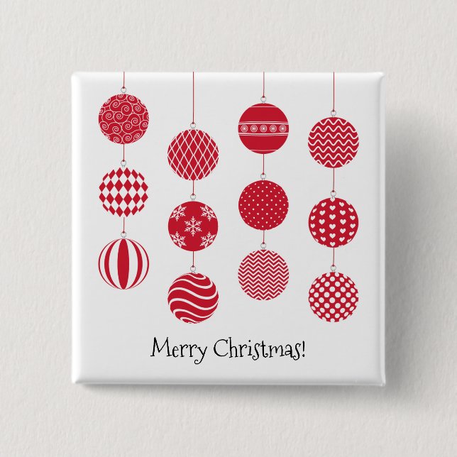 Badge Carré 5 Cm Bouton Boules de Noël rouge (Devant)