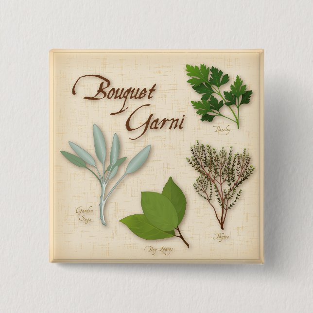 Badge Carré 5 Cm Bouton Bouquet d'herbe (Devant)