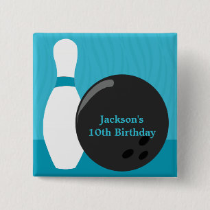 Badge Carré 5 Cm Bouton Bowling Boy Anniversaire Party