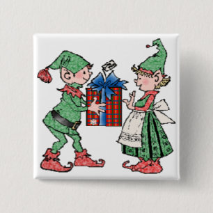 Badge Carré 5 Cm Bouton Cadeau Elf Giving