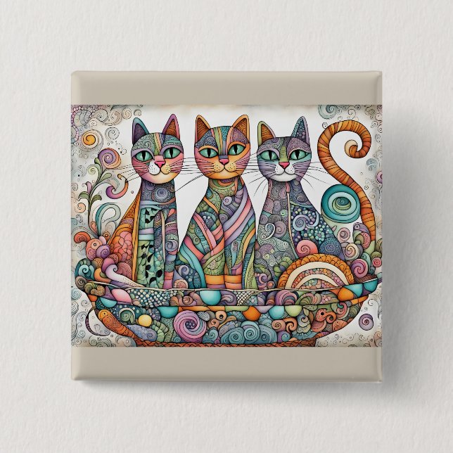Badge Carré 5 Cm bouton calmer les chats (Devant)