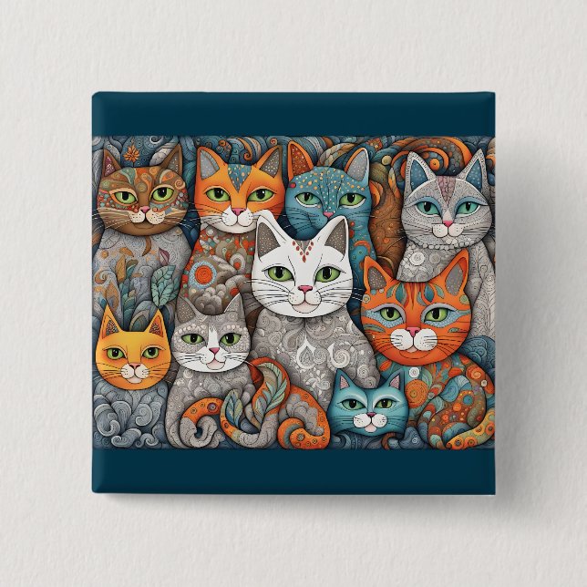 Badge Carré 5 Cm bouton calmer les chats (Devant)
