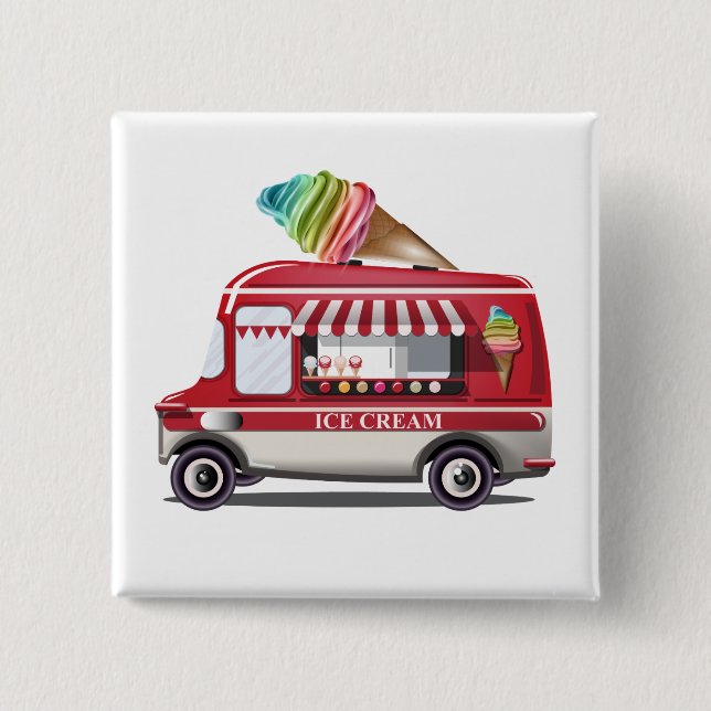 Badge Carré 5 Cm Bouton Camion à glace (Devant)