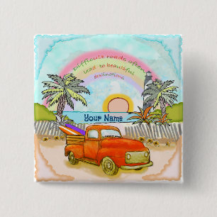 Badge Carré 5 Cm Bouton Camion Surfer Lighthouse