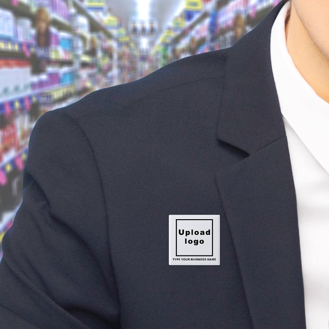 Badge Carré 5 Cm Bouton Carré blanc Nom et logo de l'entreprise (Build brand name awareness. Your business name and logo on white square button.)