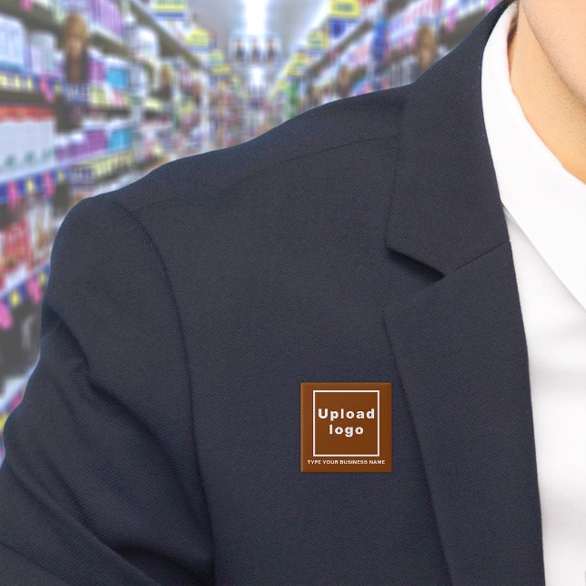 Badge Carré 5 Cm Bouton Carré Brown Nom et logo de l'entreprise (Build brand name awareness. Your business name and logo on brown square button.)