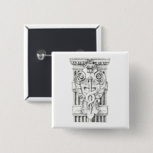 Badge Carré 5 Cm Bouton carré CADUCÉE