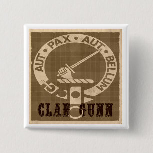 Badge Carré 5 Cm Bouton Carré Clan Gunn Creast Sepia