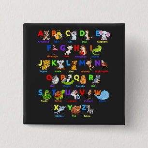 Badge Carré 5 Cm Bouton Carré d'apprentissage de l'animal Alphabet