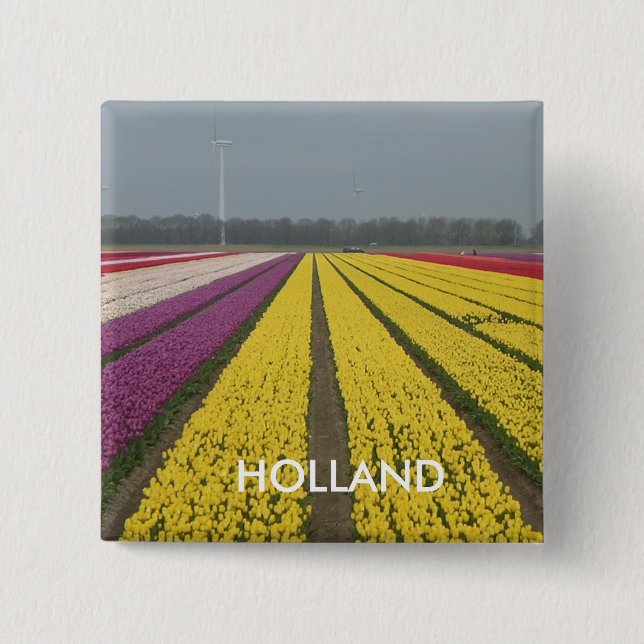 Badge Carré 5 Cm Bouton Carré de champ Holland Tulip (Devant)
