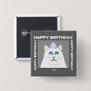Badge Carré 5 Cm Bouton Carré de chat blanc Fluffy
