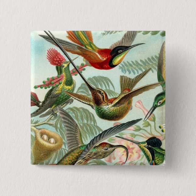 Badge Carré 5 Cm Bouton carré de colibri (Devant)