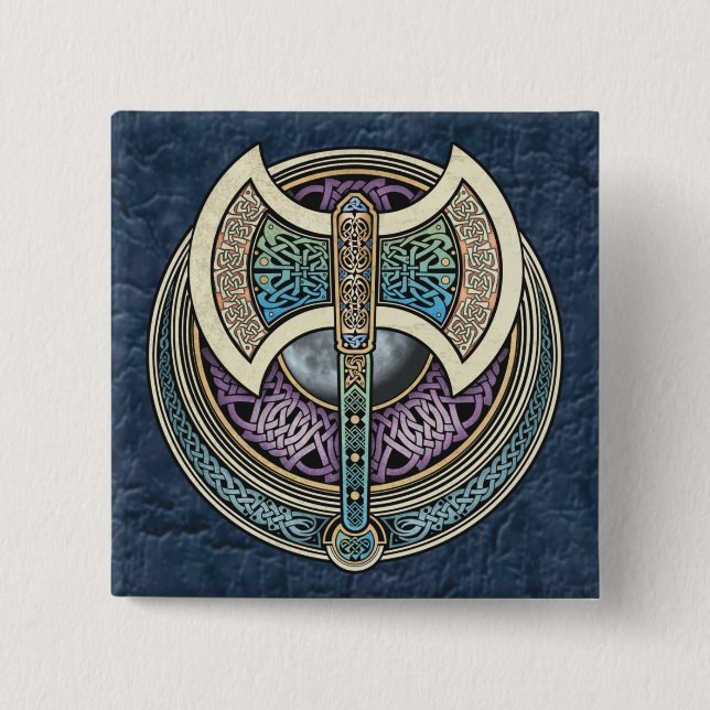 Badge Carré 5 Cm Bouton carré de Knotwork Labrys (Devant)