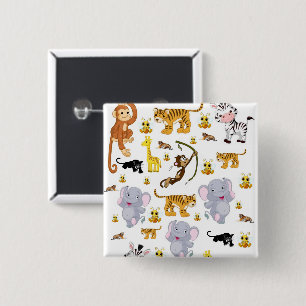 Badge Carré 5 Cm Bouton Carré du singe tigre éléphant