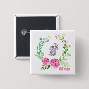 Badge Carré 5 Cm Bouton Carré Elephant Floral Mom