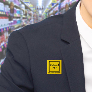 Badge Carré 5 Cm Bouton Carré jaune Nom de l'entreprise et logo