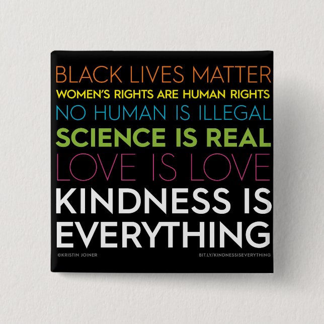 Badge Carré 5 Cm Bouton Carré #KindnessisEverything (Devant)