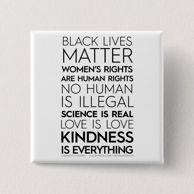 Badge Carré 5 Cm Bouton carré #KindnessIsEverything (noir) (Devant)