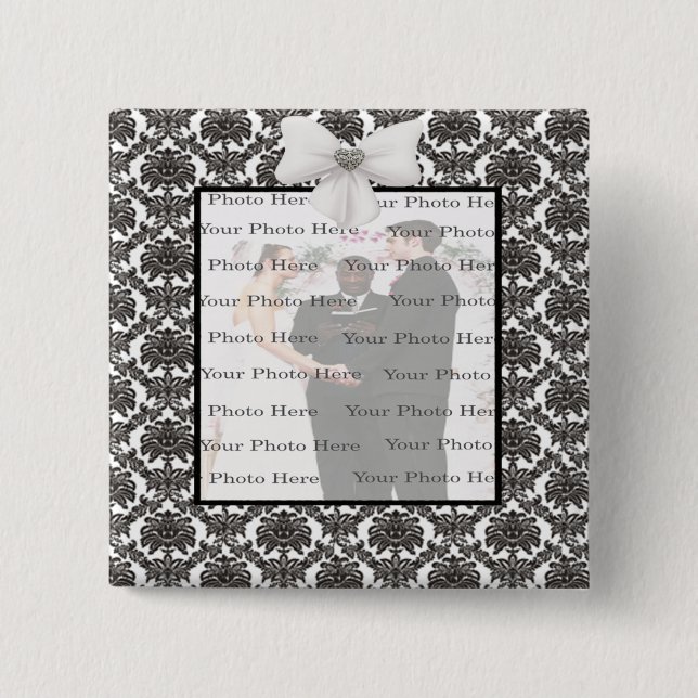 Badge Carré 5 Cm Bouton Carré Mariage Damask Elegance (Devant)