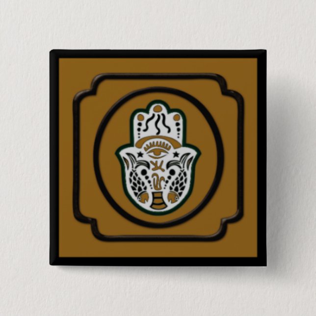 Badge Carré 5 Cm Bouton Carré noir Hamsa (Devant)