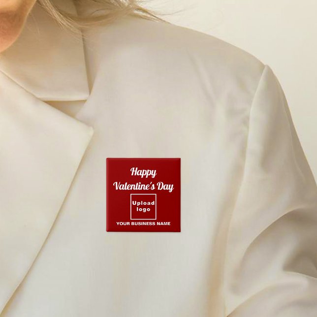 Badge Carré 5 Cm Bouton Carré rouge pour la Saint-Valentin (Business name and logo with Happy Valentine's Day greeting on red square button.)