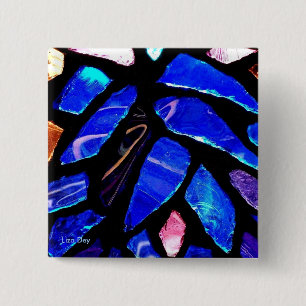 Badge Carré 5 Cm Bouton Carré "Verre Bleu"