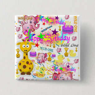 Badge Carré 5 Cm Bouton Carré Wild One First Birthday