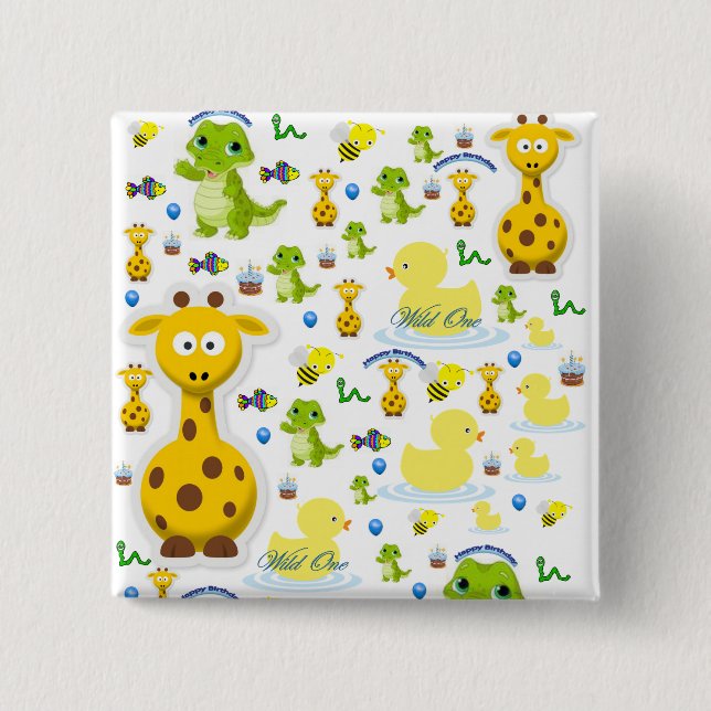 Badge Carré 5 Cm Bouton Carré Wild One First Birthday (Devant)