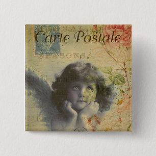 Badge Carré 5 Cm Bouton Carte postale française
