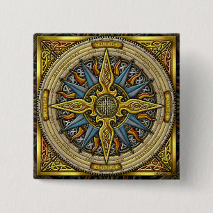 Badge Carré 5 Cm Bouton celtique de boussole
