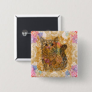 Badge Carré 5 Cm Bouton Chat