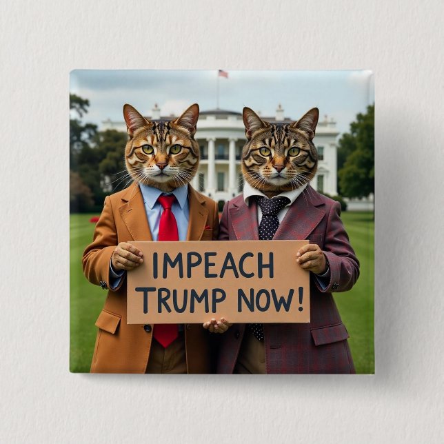 Badge Carré 5 Cm Bouton Chat Impêche Trump Now (Devant)
