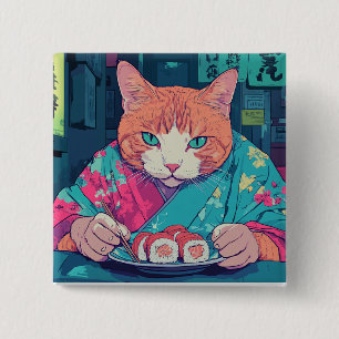 BADGE CARRÉ 5 CM BOUTON CHAT SUSHI