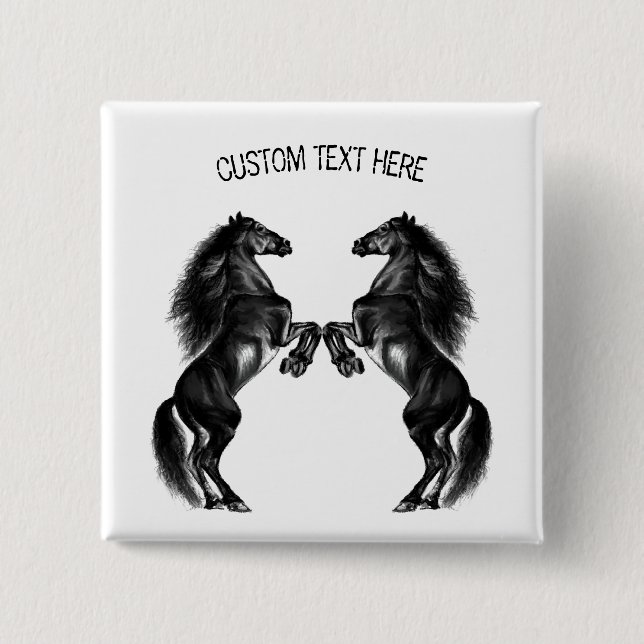 Badge Carré 5 Cm Bouton Cheval noir avec texte personnalisé (Devant)