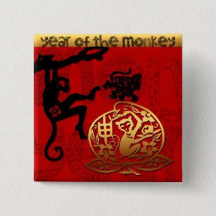Badge Carré 5 Cm Bouton chinois d'anniversaire de zodiaque d'année